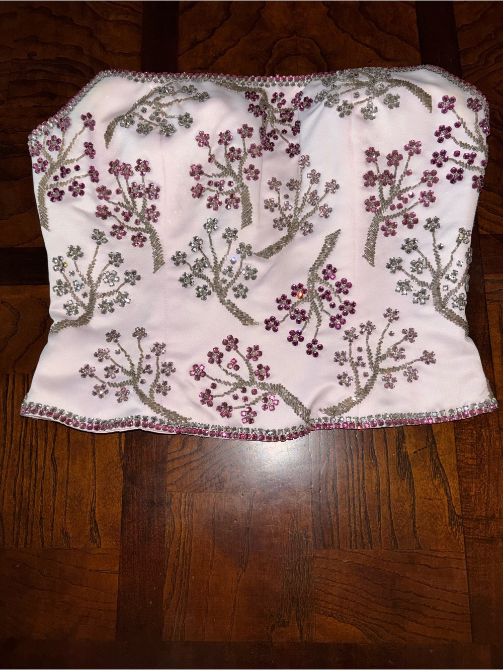 Embellished Pink Beaded Strapless Bustier Top